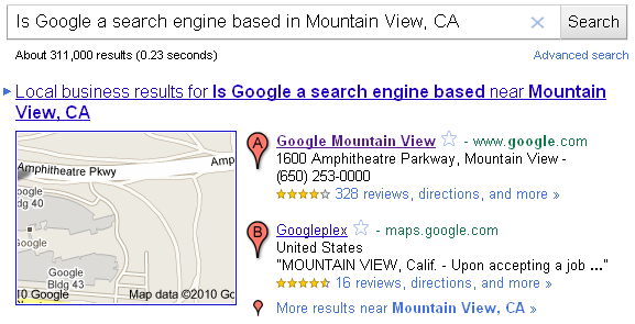 Is Google a search engine based in Mountain View, CA?